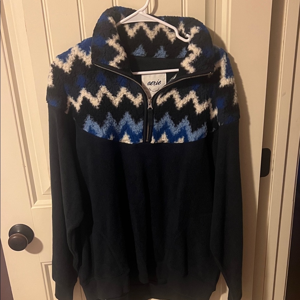 Aerie Zip-Up Sweater in Blue and Black